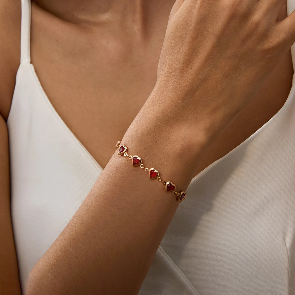 Bracelete Corações de Rubi
